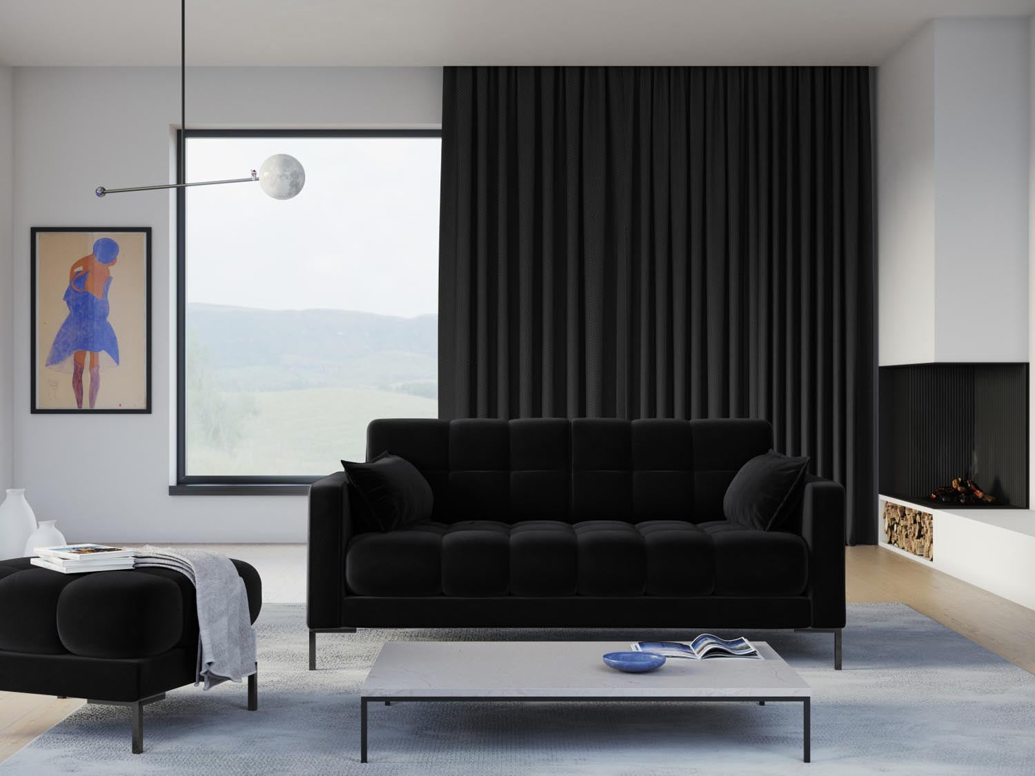 Mamaia Velour Sofa 2 Sitzer in Black/Schwarz präsentiert im Onlineshop von KAQTU Design AG. 2er Sofa ist von Micadoni