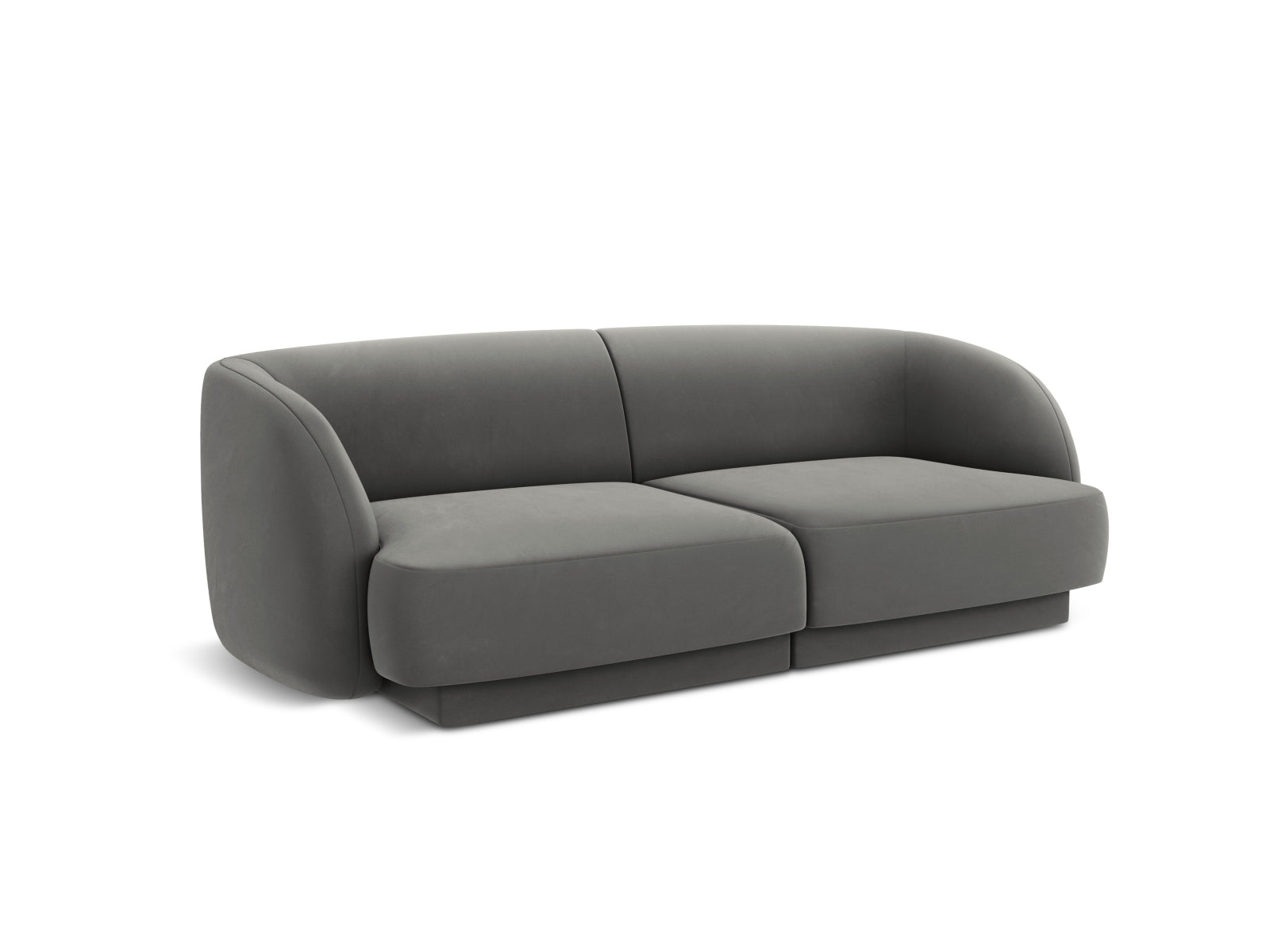 Modernes 2-Sitzer Sofa aus Velours in zartem Grau, perfekt für gemütliche Wohnzimmer und stilvolle Einrichtung von Micadoni.