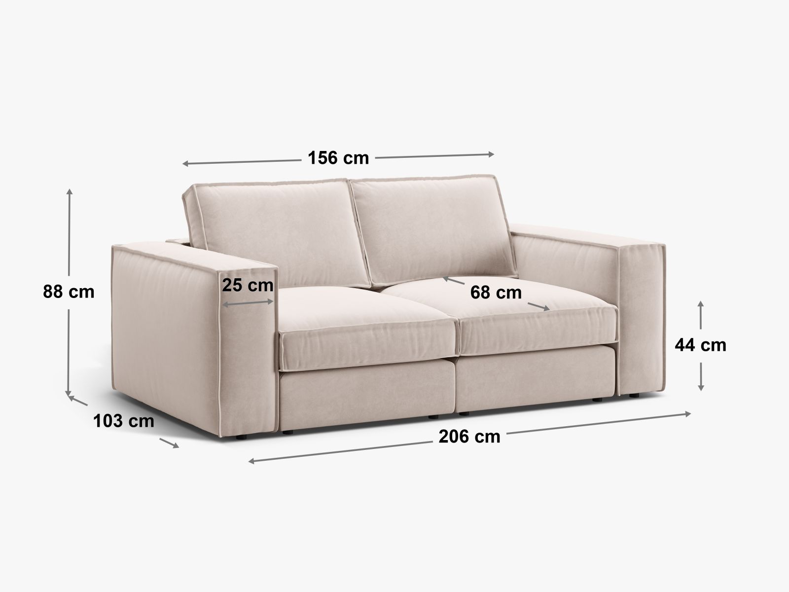 Beige 2-Sitzer Sofa Pola von Micadoni, elegantes und vielseitiges Möbelstück, perfekt für gemütliche Abende und stilvolle Wohnräume.