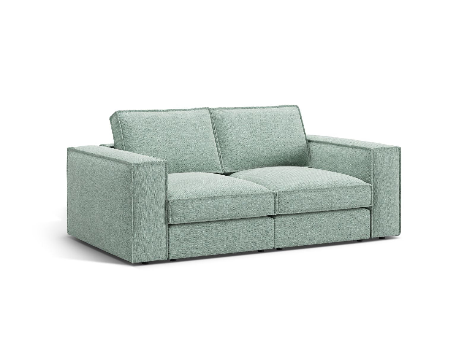 Stylisches 2-Sitzer Sofa Pola in sanftem Mint, ideal für moderne Wohnräume. Modular und vielseitig einsetzbar, von Micadoni.