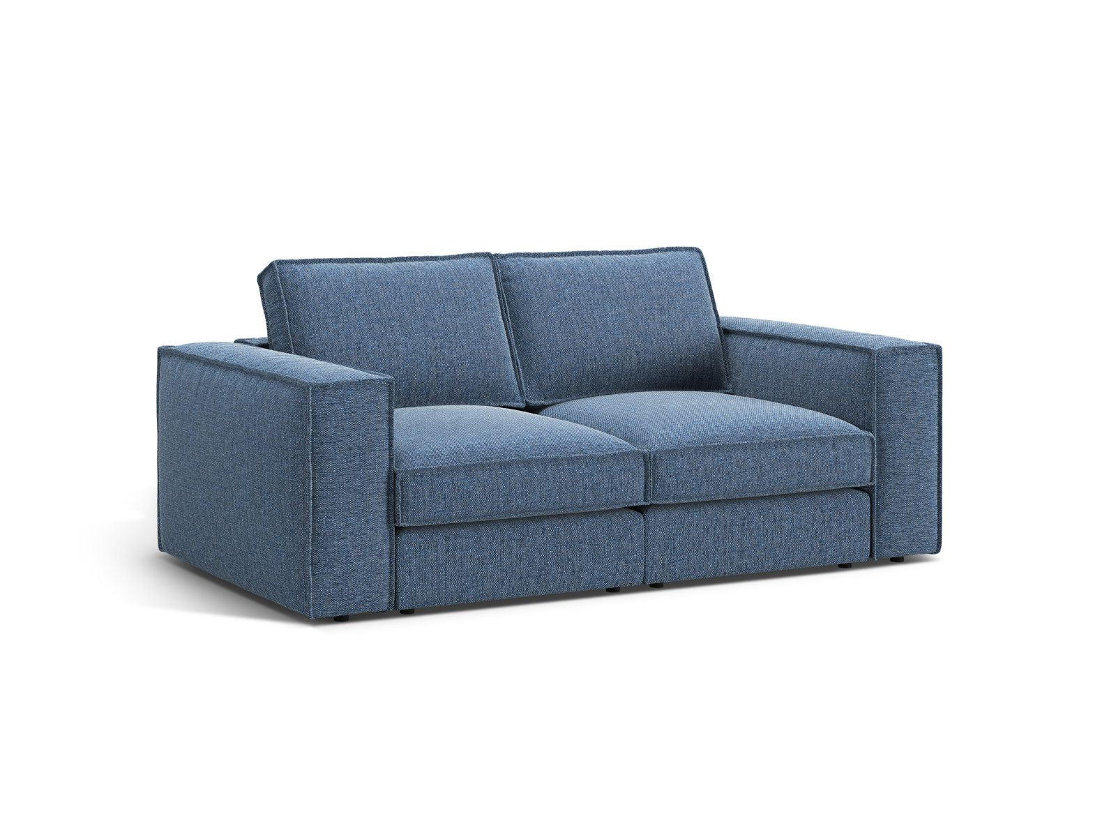 Elegantes 2-Sitzer Sofa Pola in Dunkelblau, ideal für moderne Wohnräume, bietet Komfort und Stil für entspannte Stunden.