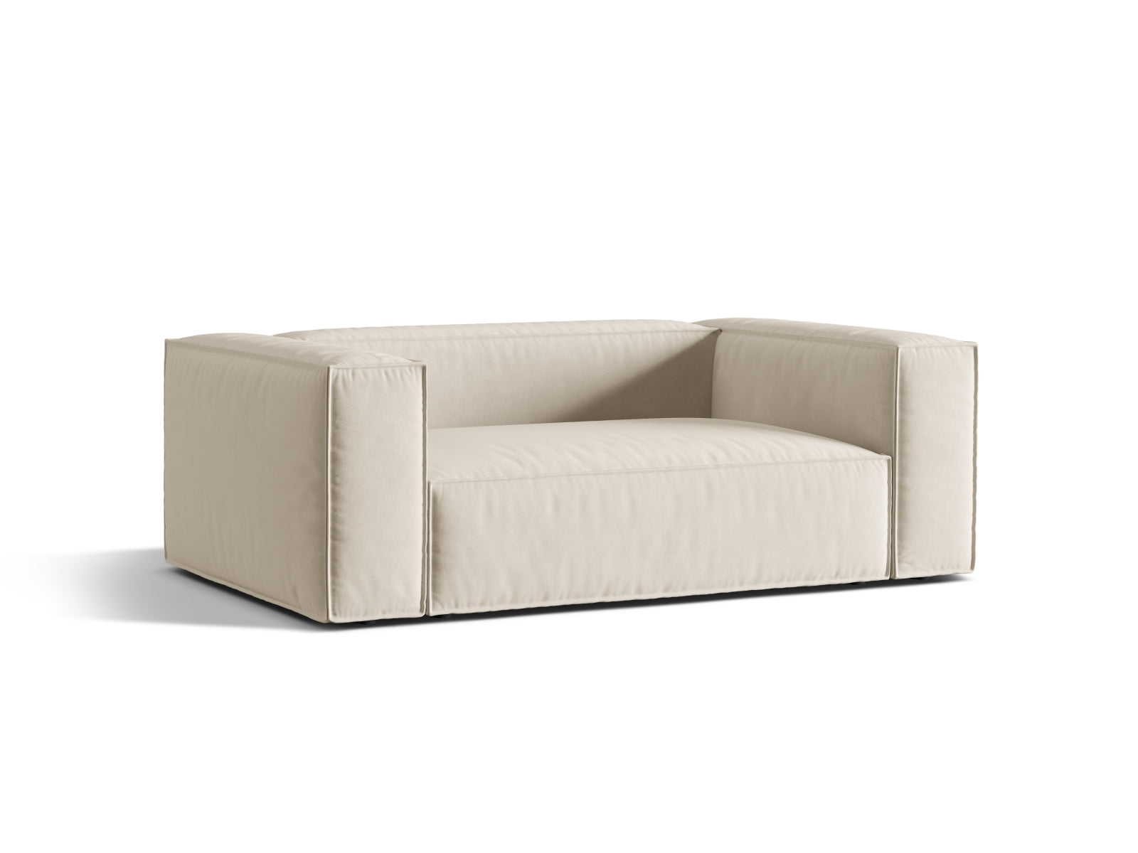 Elegantes Nuria Velour Sofa in sanftem Beige, ideal für stilvolle Wohnräume. Hochwertige Verarbeitung von Micadoni für maximalen Komfort.