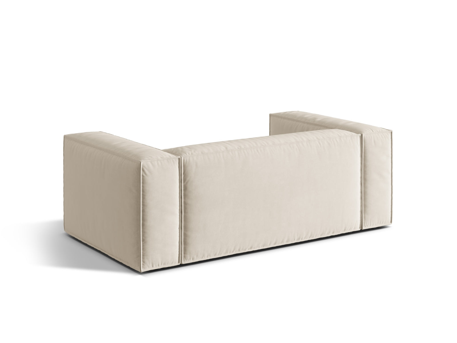 Stilvolles 2-Sitzer Velour Sofa Nuria in zartem Beige, perfekt für moderne Interieurs. Hochwertige Materialien und elegantes Design von Micadoni.