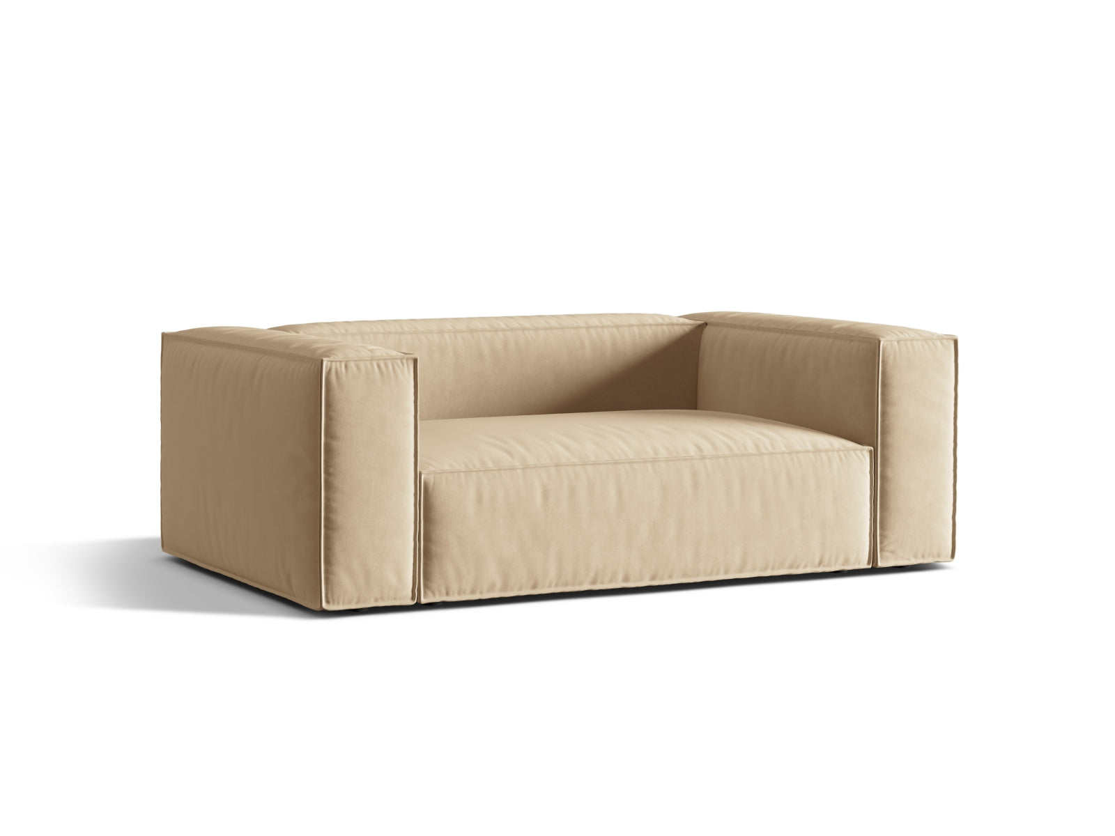 Elegantes Nuria Velour Sofa in sanftem Nude-Ton, ideal für stilvolle Wohnräume. Hochwertige Verarbeitung von Micadoni.