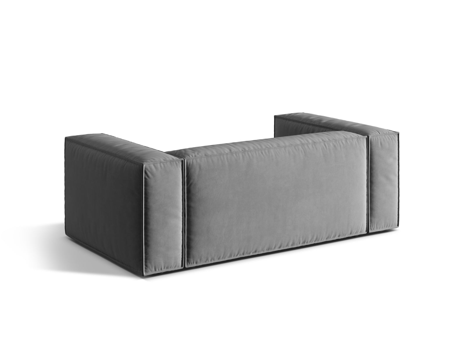 Stilvolles 2-Sitzer Velour Sofa Nuria in edlem Grau, perfekt für entspannte Stunden und moderne Einrichtungsideen.