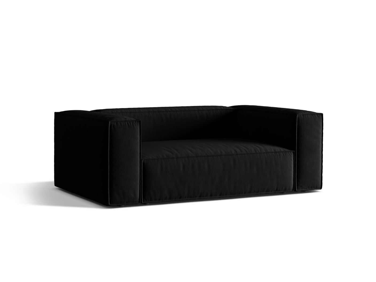 Elegantes Nuria Velour Sofa in Schwarz, 2-Sitzer von Micadoni, ideal für stilvolle Wohnräume und gemütliche Abende.