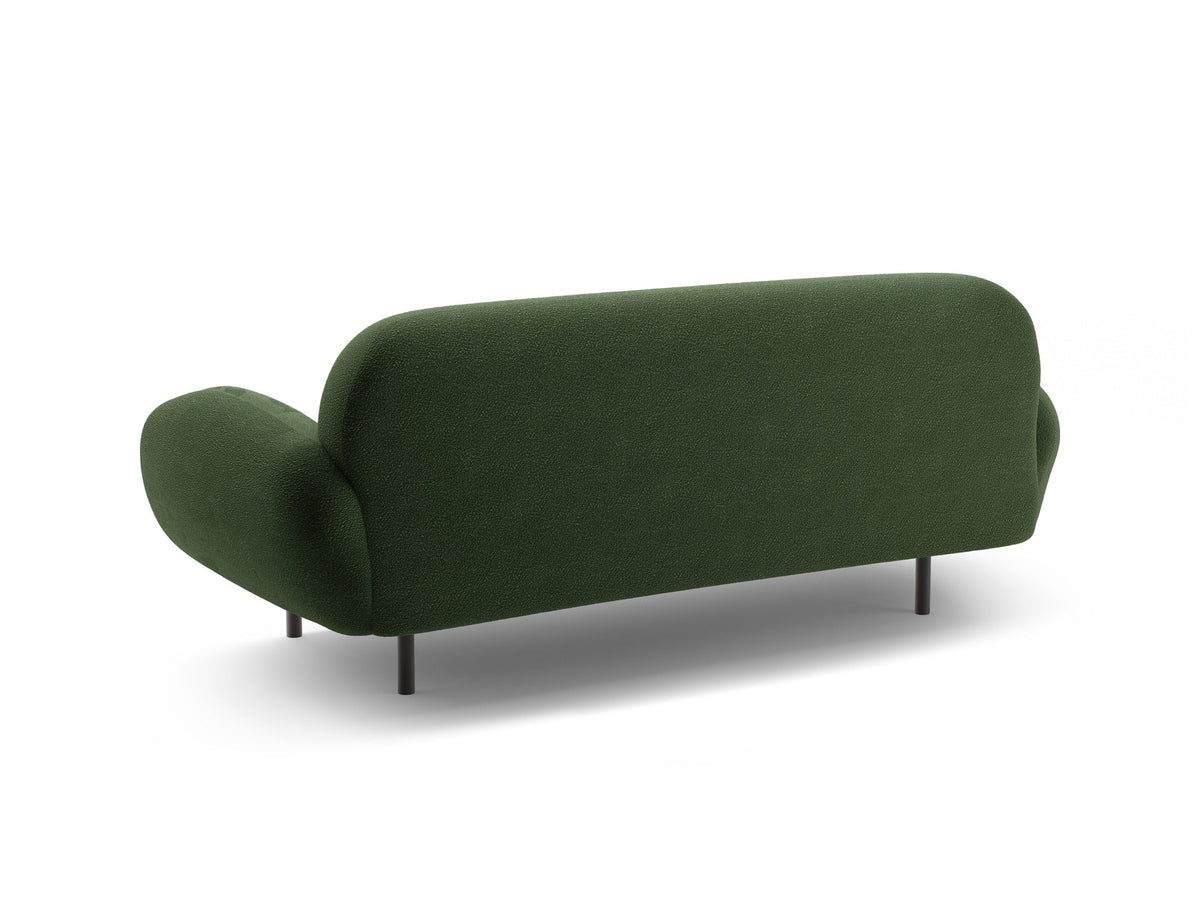 Weisses 2er Sofa Poppy von Micadoni mit rundlicher Silhouette, Bouclé-Stoff Baloo und schwarzen Stahlbeinen vor neutralem Hintergrund.