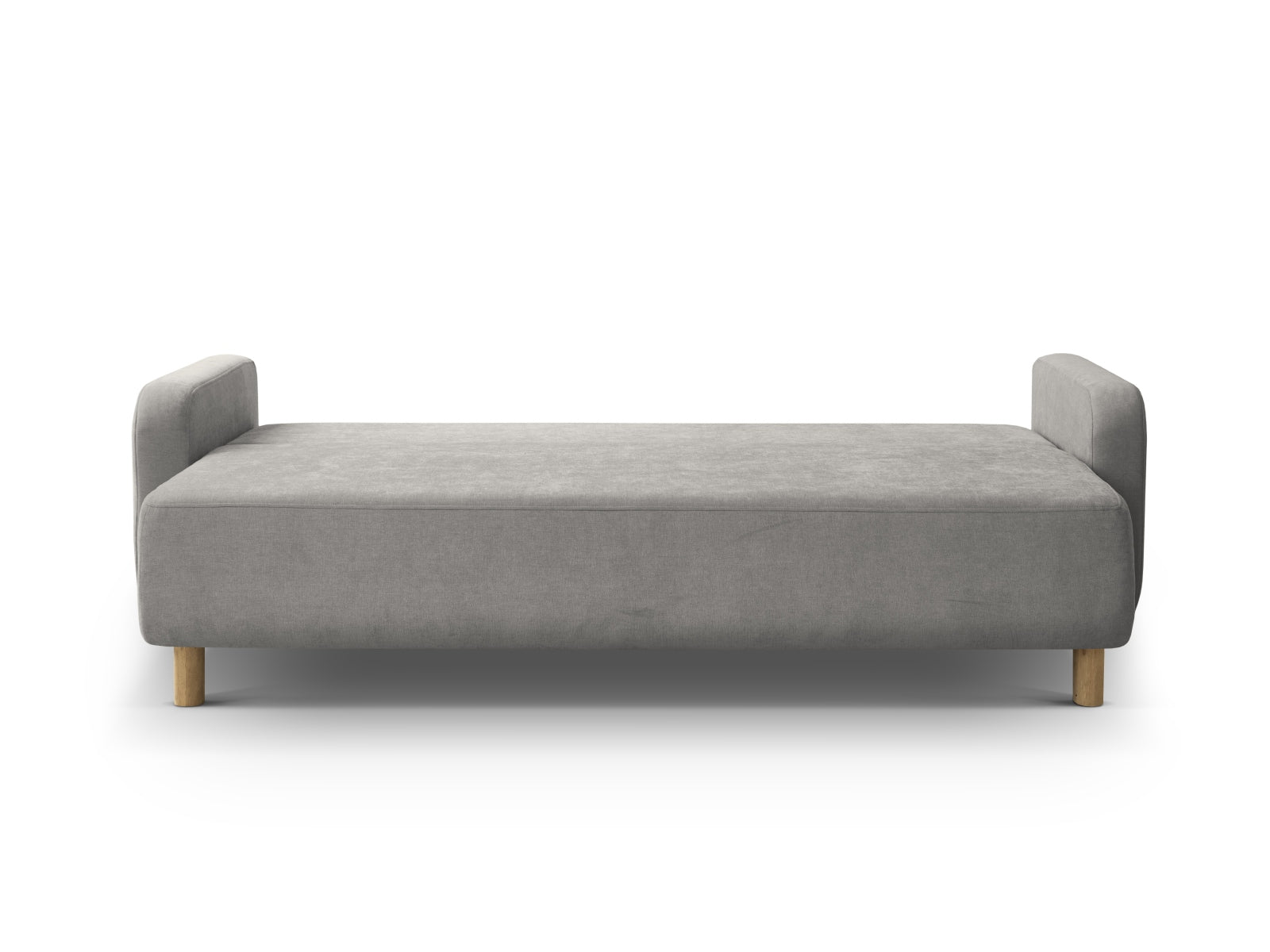 Stylisches Bettsofa Elen in modernem Grau, ideal für Gästeübernachtungen und mit cleverem Stauraum für Kissen und Decken.