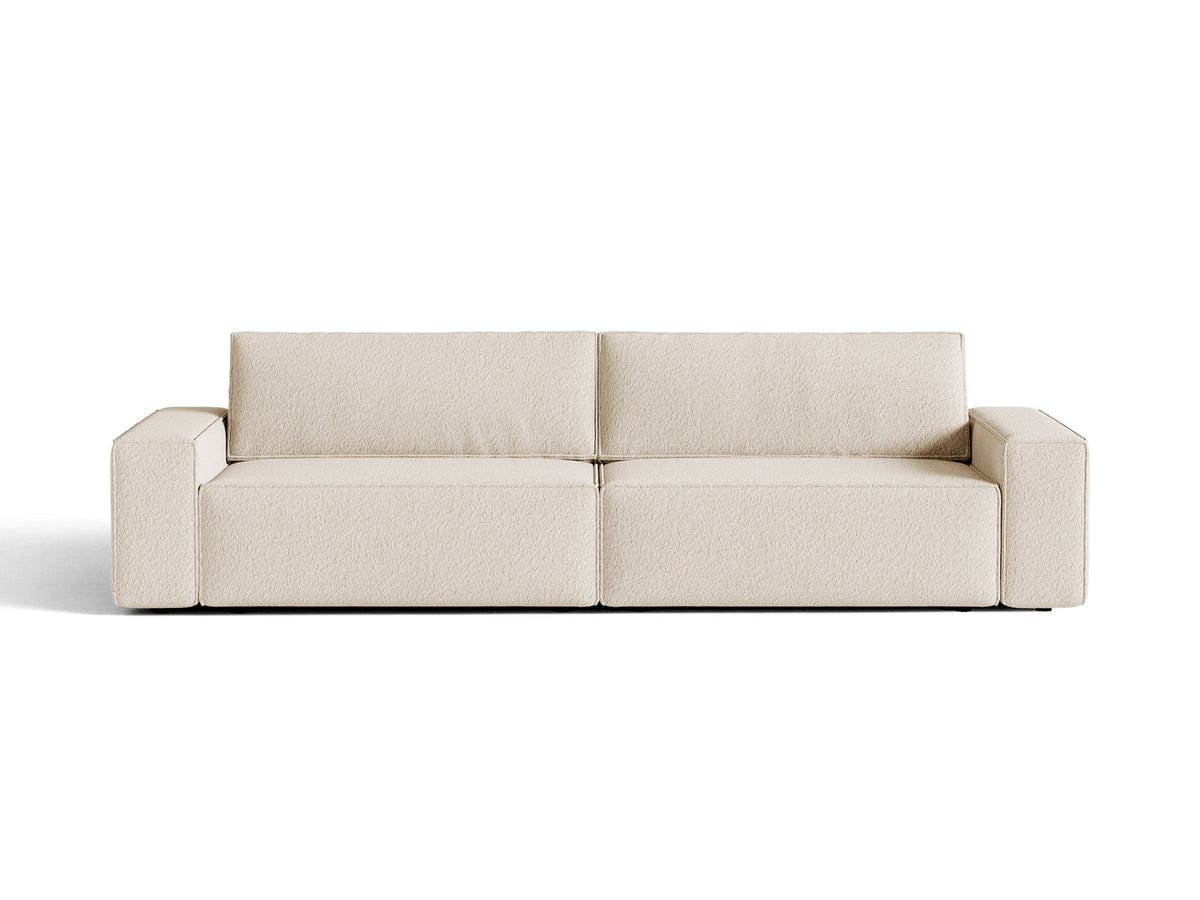 Jodie Boucle Sofa mit Schlaffunktion und Stauraumbox 3 Sitzer in Beige-Baloo präsentiert im Onlineshop von KAQTU Design AG. Bettsofa ist von Micadoni