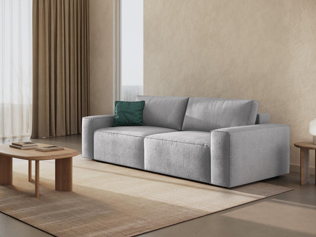Jodie Boucle Sofa mit Schlaffunktion und Stauraumbox 3 Sitzer in Light Grey-Baloo präsentiert im Onlineshop von KAQTU Design AG. Bettsofa ist von Micadoni