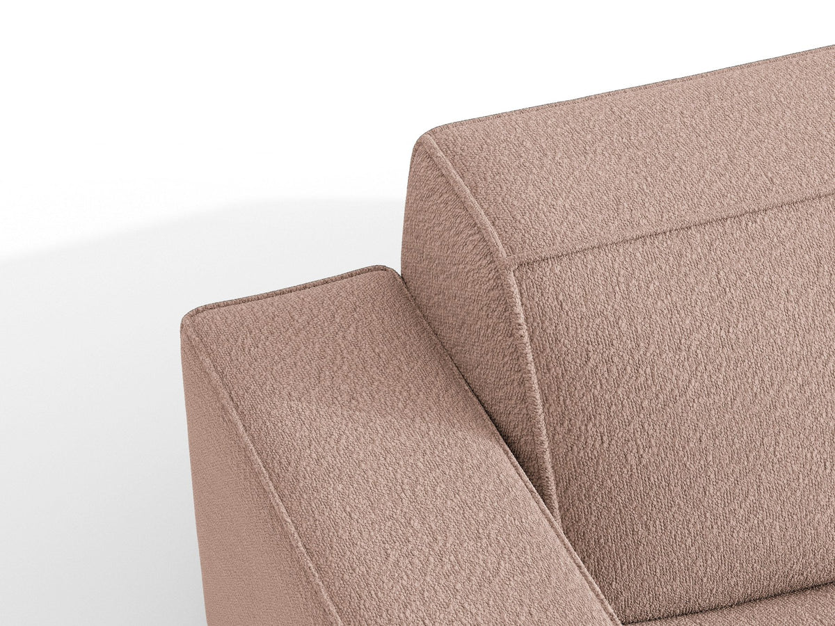 Braunes 3er Sofa Jodie von Micadoni mit Stoffbezug, schwarzen Kunststoffbeinen, ausklappbarer Bettfunktion und integriertem Stauraum im Sitzbereich.