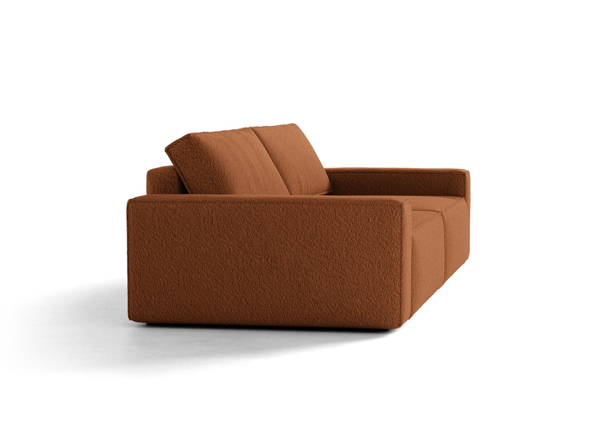 Braunes 3er Sofa Jodie von Micadoni mit Stoffbezug, schwarzen Kunststoffbeinen, ausklappbarer Bettfunktion und integriertem Stauraum im Sitzbereich.