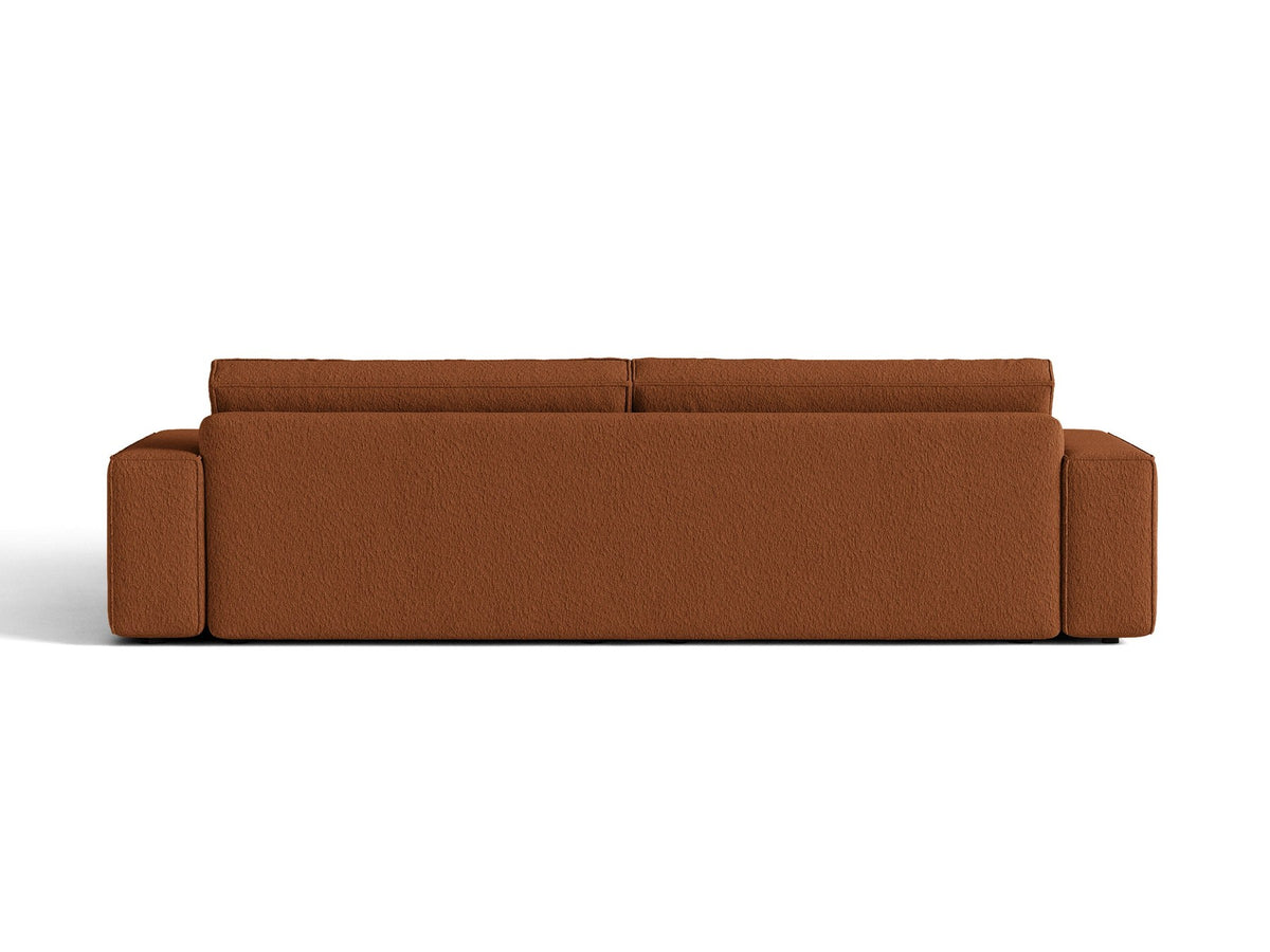 Braunes 3er Sofa Jodie von Micadoni mit Stoffbezug, schwarzen Kunststoffbeinen, ausklappbarer Bettfunktion und integriertem Stauraum im Sitzbereich.