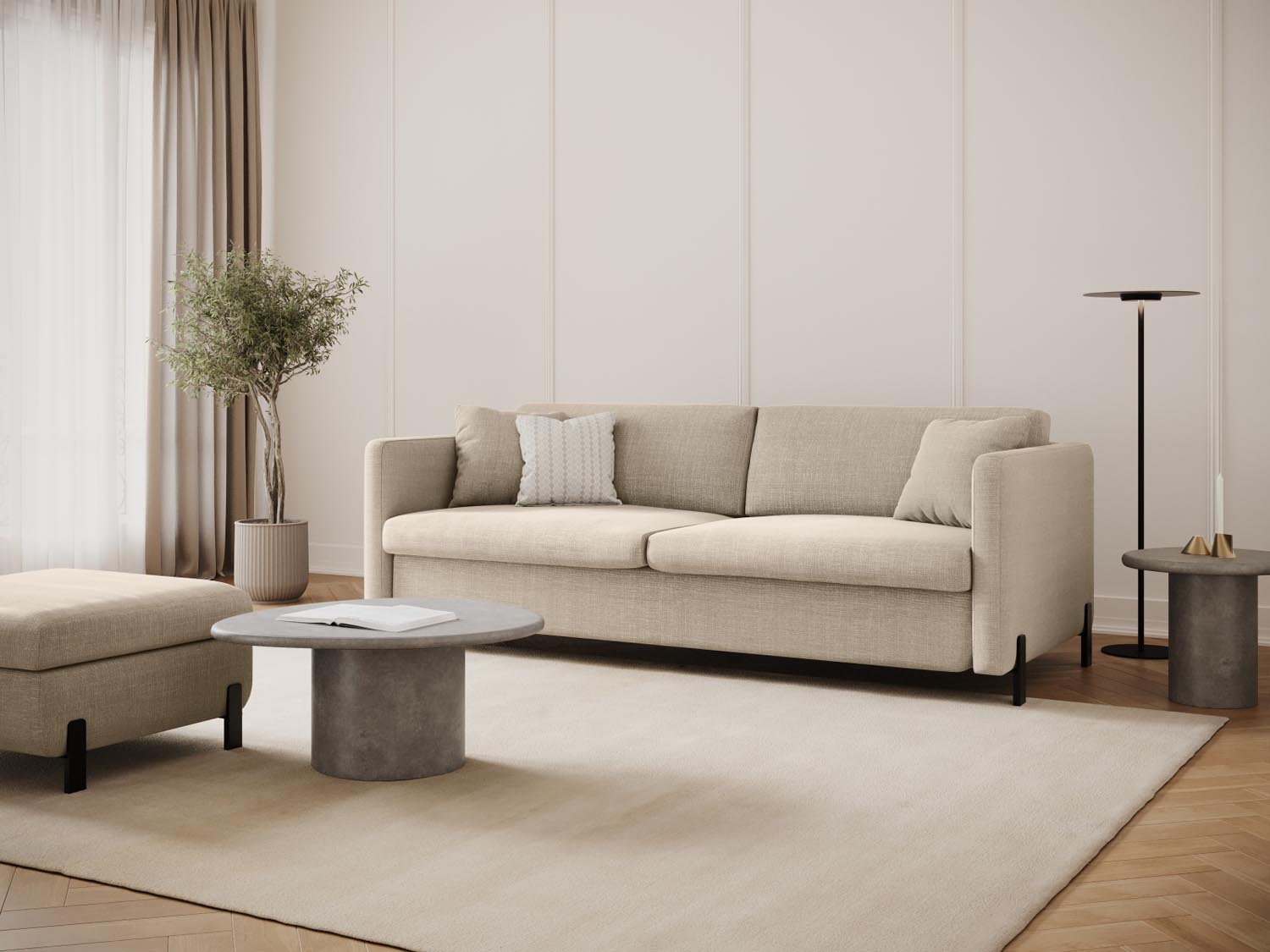 Beige 3-Sitzer Gloria Sofa mit Schlaffunktion von Micadoni, stilvoll und funktional, ideal für jedes Wohnzimmer.