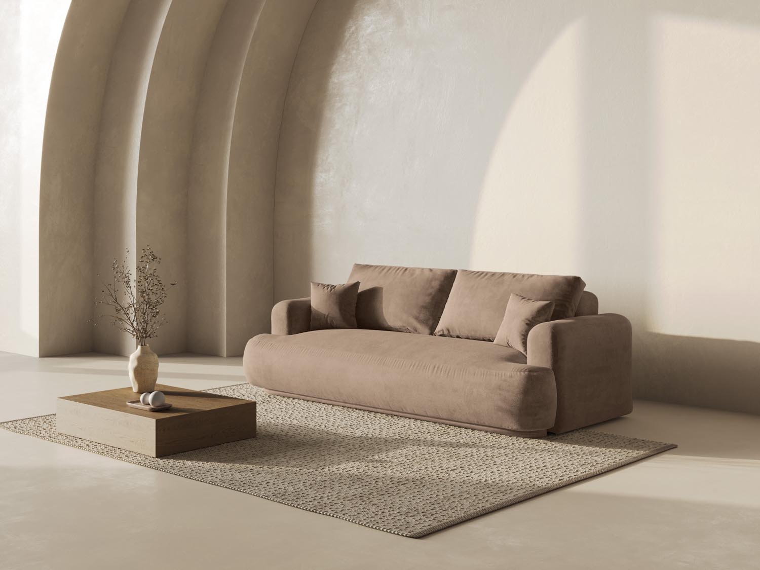 Erleben Sie das stilvolle Ella Velour Sofa von Micadoni! Dieses 3-Sitzer Sofa bietet eine komfortable Schlaffunktion und cleveren Stauraum für Ihr Wohnzimmer.