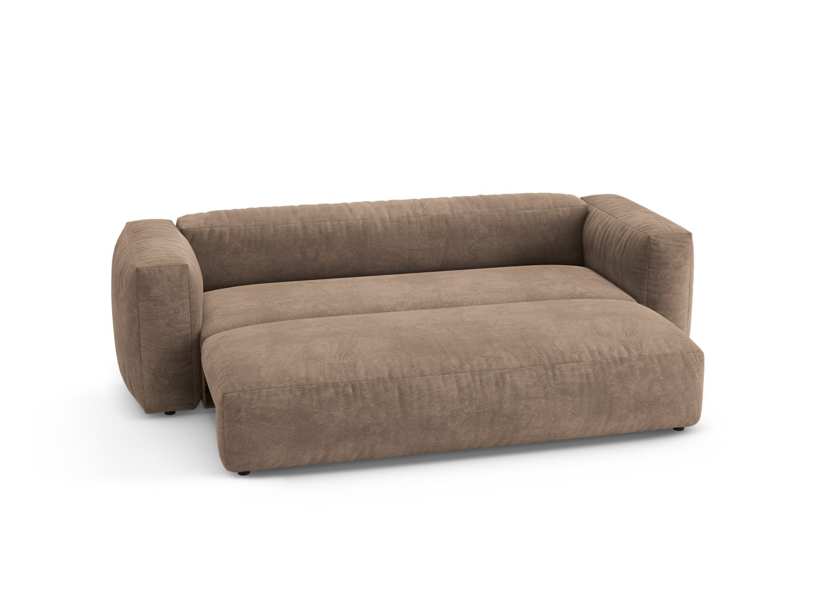 Elegantes 3-Sitzer Sofa Martina in Dunkelbeige, ideal für entspannte Stunden und als komfortable Schlafgelegenheit für Übernachtungsgäste.