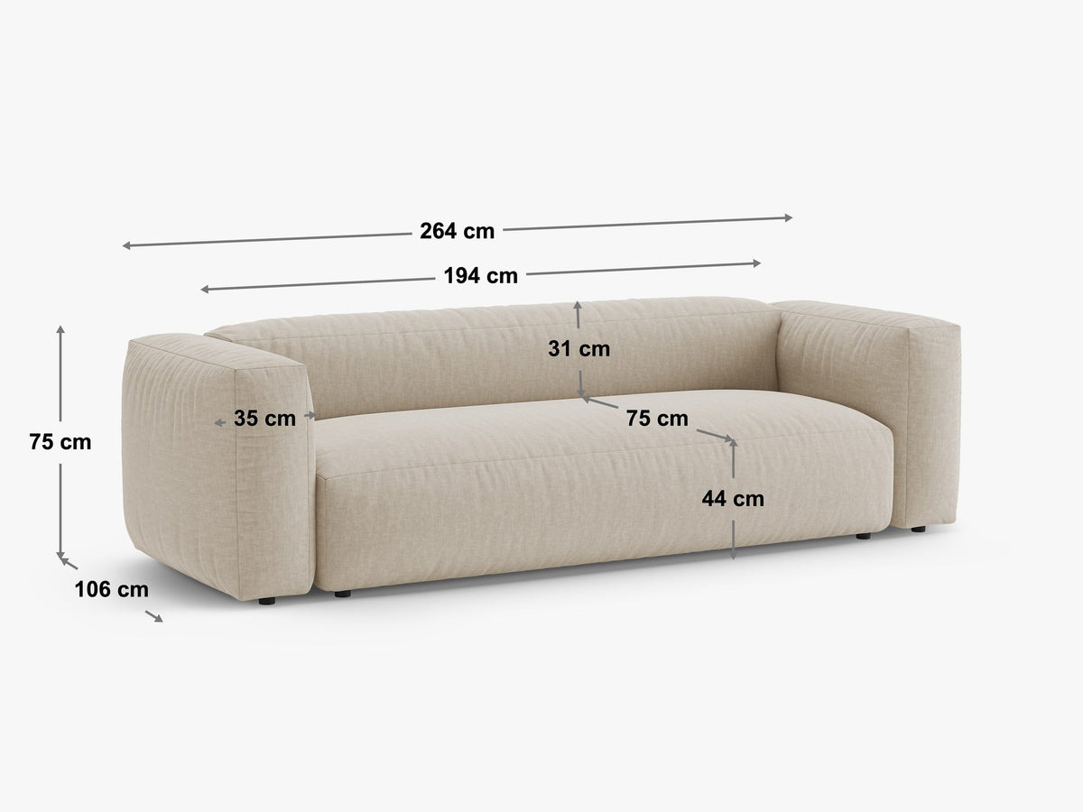 Martina 3er Sofa mit Bettfunktion in Schokolade, Veloursstoff-Bezug, schwarze Kunststoffbeine, moderne klare Form im Wohnzimmer.