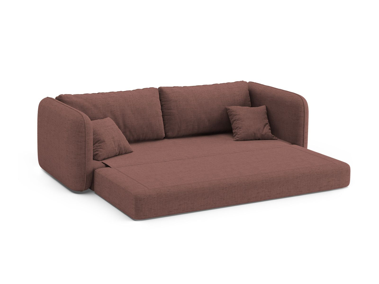 Elegantes 3-Sitzer Sofa Dormi in zartem Dunkelrosa, ideal für stilvolle Wohnräume und als praktisches Schlafsofa für Übernachtungsgäste.