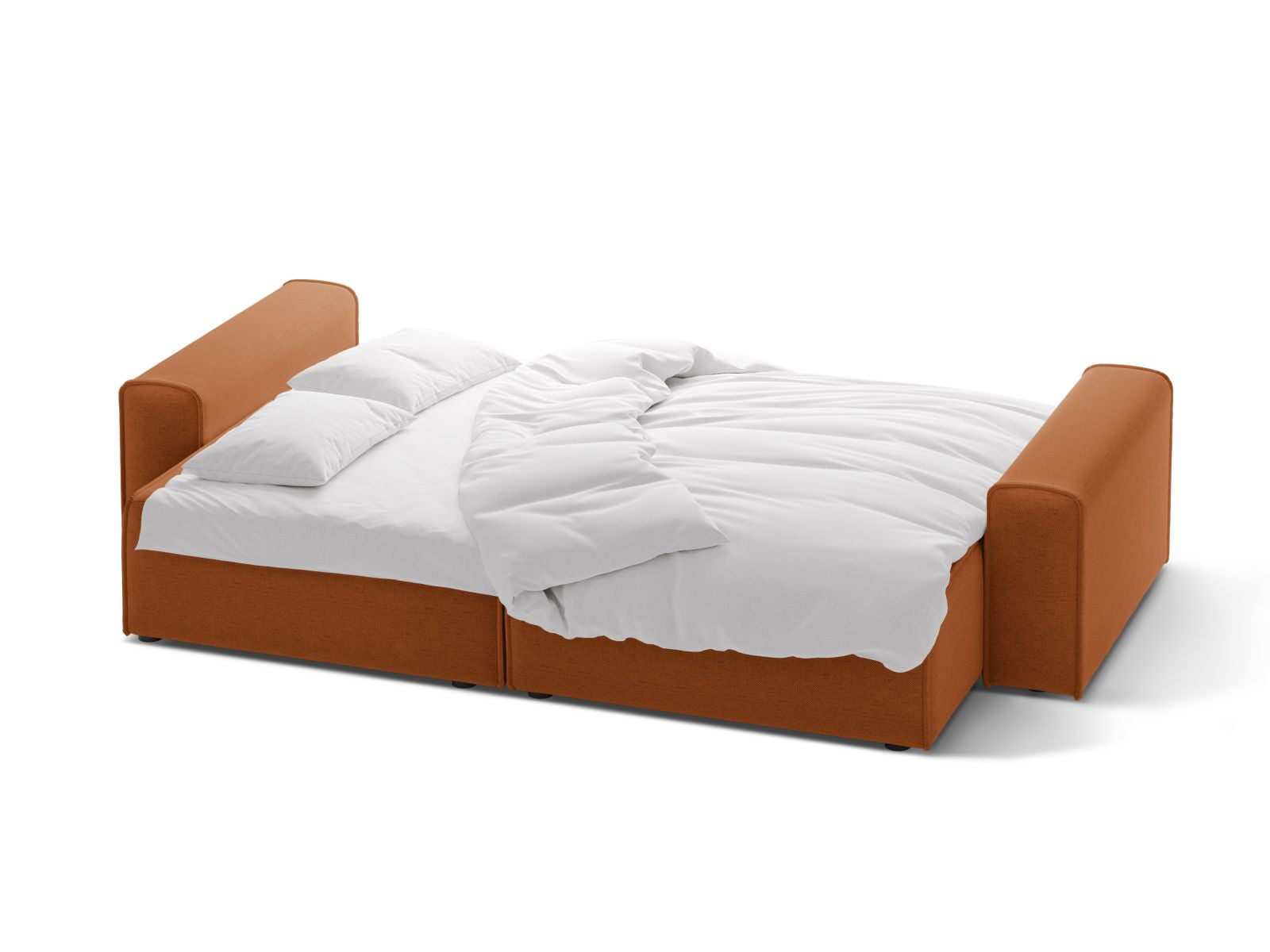 Modernes 3-Sitzer Sofa Victor in stilvollem Brick-Moly, vielseitig einsetzbar als Schlafsofa mit cleverem Stauraum für zusätzlichen Komfort.