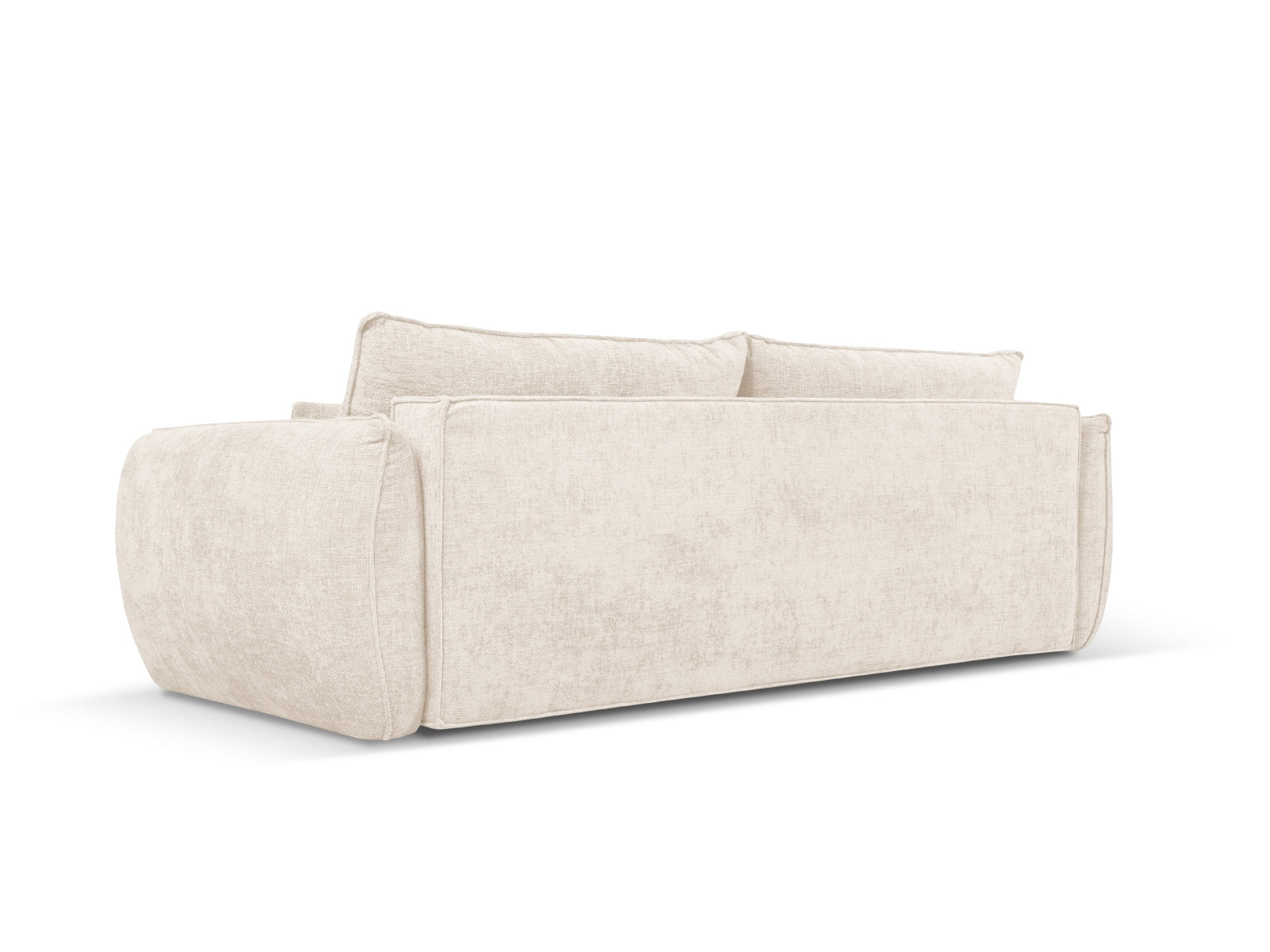 Elegantes 3-Sitzer Bettsofa in sanftem Beige, ideal für Gästeübernachtungen und zur Aufbewahrung von Decken und Kissen.