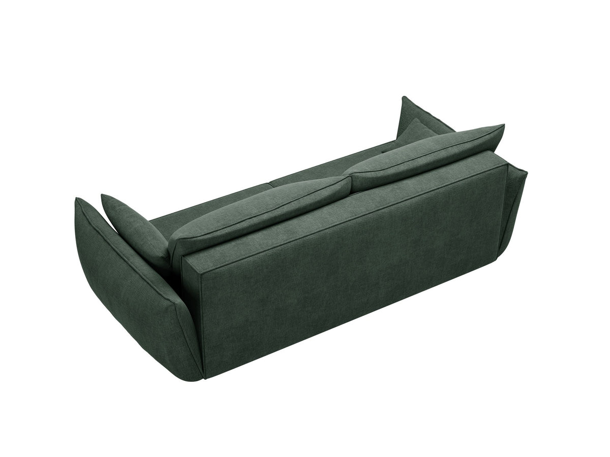 3-Sitzer Sofa Kaelle von Micadoni in leichtem Beige mit Chenille-Bezug, Bettkasten und schwarzen Kunststoffbeinen, Frontalansicht.