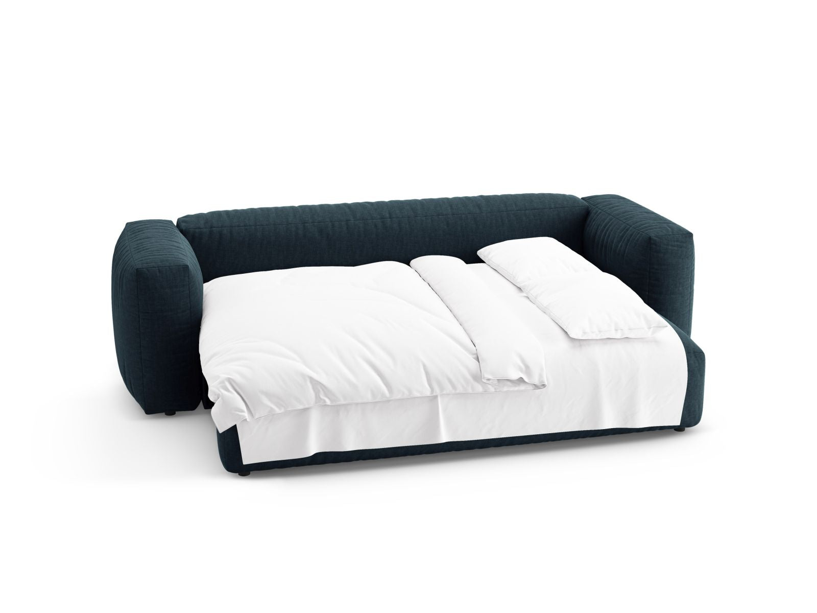 Elegantes 3-Sitzer Sofa Martina in Blue Jeans-Boston, perfekt für gemütliche Stunden und als funktionales Schlafsofa für Gäste.