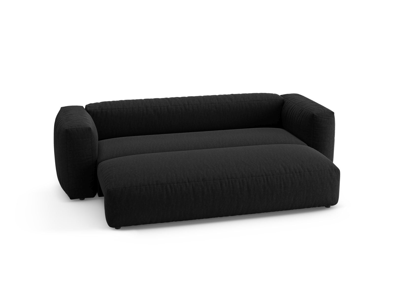 Elegantes 3-Sitzer Sofa Martina in stilvollem Schwarz, ideal für gemütliche Stunden und als praktische Schlaflösung für Übernachtungsgäste.