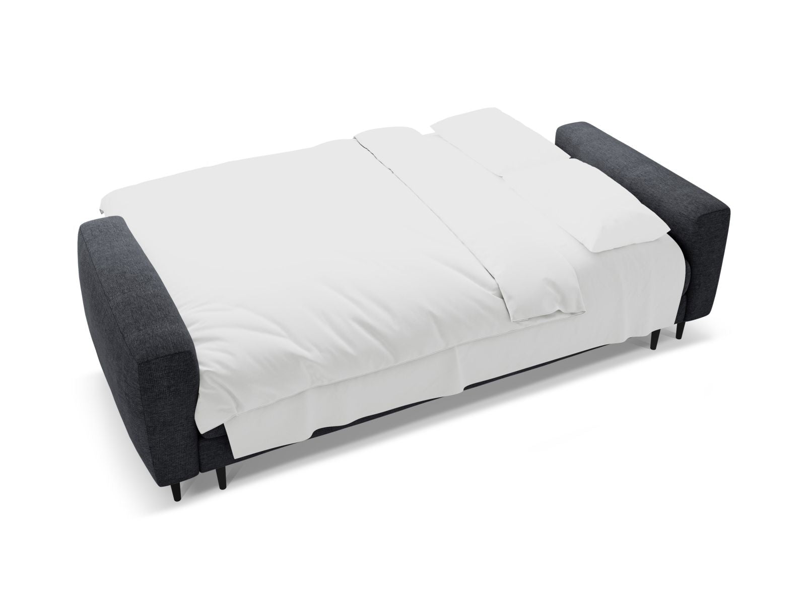 Stylisches 3-Sitzer Bettsofa Bemy in tiefem Blau, kombiniert Komfort mit Funktionalität, perfekt für Gäste und zusätzlichen Stauraum.