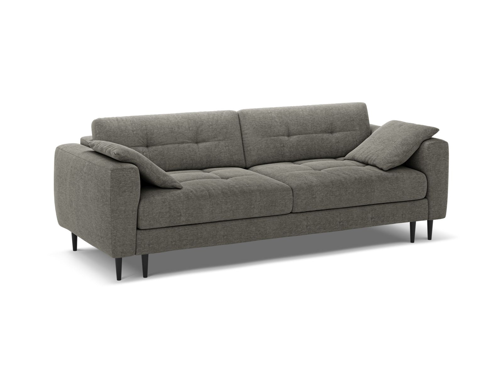 Elegantes 3-Sitzer Sofa Bemy in Grau mit Schlaffunktion und praktischem Stauraum, ideal für modernes Wohnen und Gästeübernachtungen.