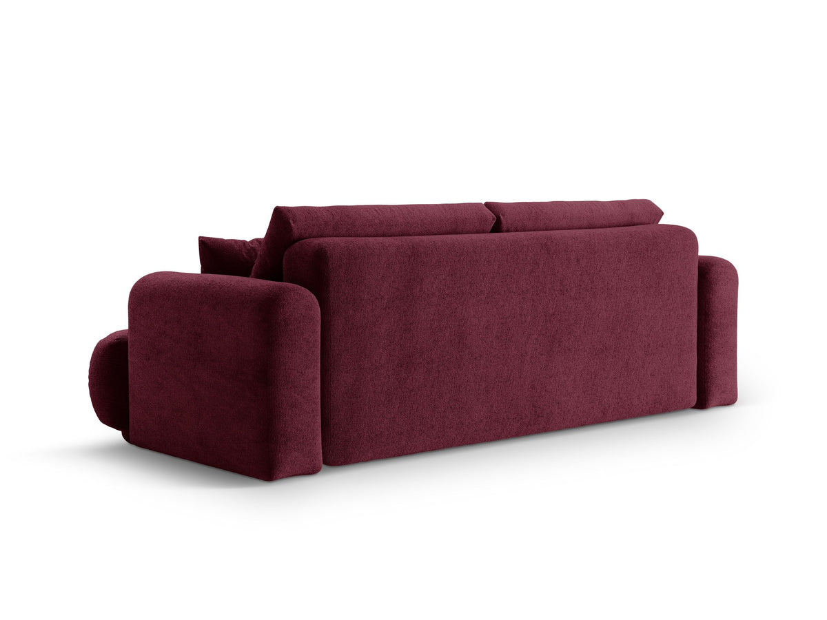 Beiges 3er Sofa Ella von Micadoni mit Veloursstoff-Bezug, ausklappbarer Bettfunktion, Stauraumbox und schwarzen Kunststoffbeinen.