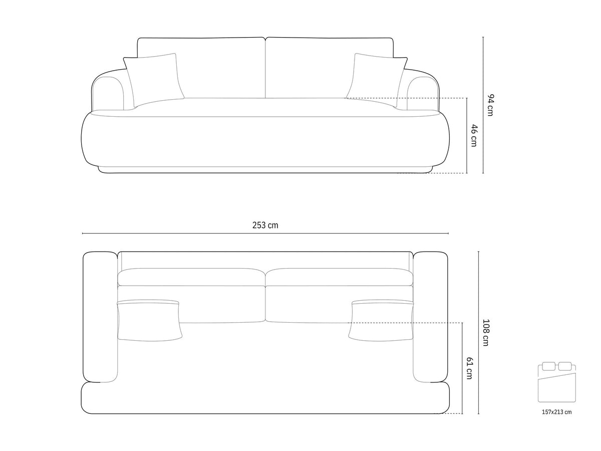 Beiges 3er Sofa Ella von Micadoni mit Veloursstoff-Bezug, ausklappbarer Bettfunktion, Stauraumbox und schwarzen Kunststoffbeinen.