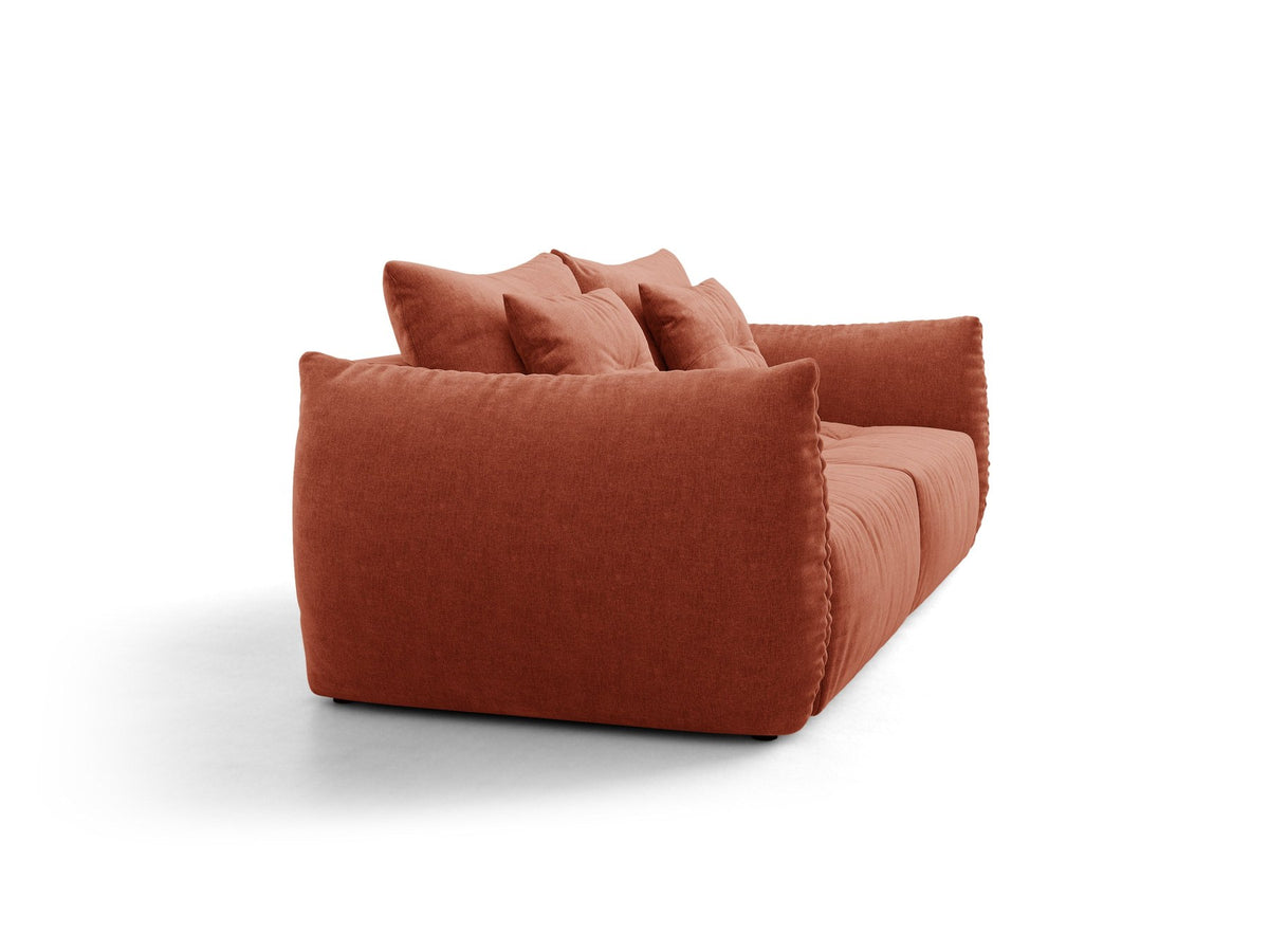 Beiges 3er Sofa Bloom von Micadoni aus samtigem Casino-Stoff mit schwarzen Kunststoffbeinen, ausklappbarer Bettfunktion und Stauraumfach.