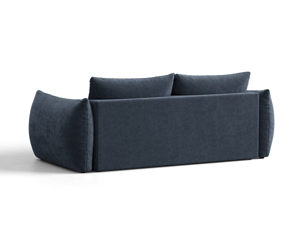 Beiges 3er Sofa Bloom von Micadoni aus samtigem Casino-Stoff mit schwarzen Kunststoffbeinen, ausklappbarer Bettfunktion und Stauraumfach.