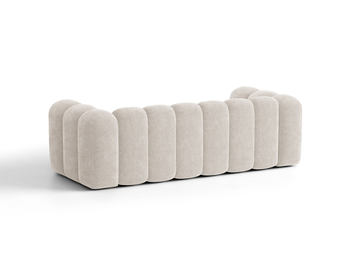 Micadoni Lupine 3er Sofa in leichtem Beige mit Bettfunktion, Stauraum im Bettkasten und schwarzen Kunststoffbeinen, Stoffbezug Eden 2 Pearl