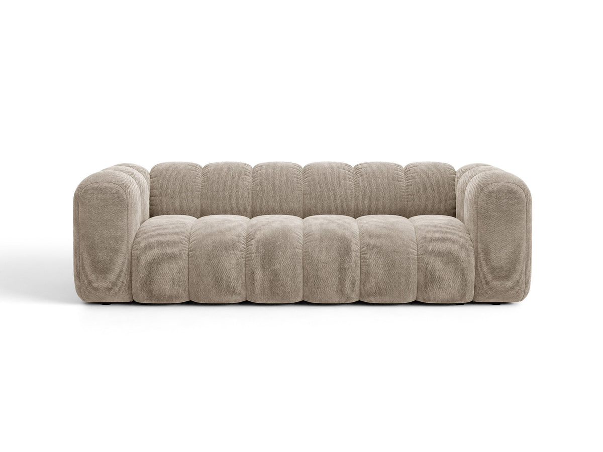 Micadoni Lupine 3er Sofa in leichtem Beige mit Bettfunktion, Stauraum im Bettkasten und schwarzen Kunststoffbeinen, Stoffbezug Eden 2 Pearl