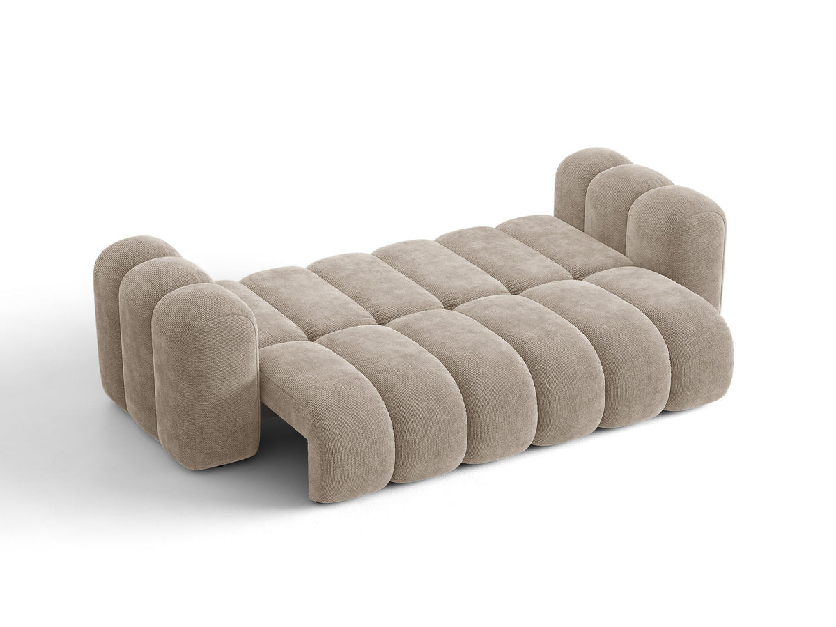 Micadoni Lupine 3er Sofa in leichtem Beige mit Bettfunktion, Stauraum im Bettkasten und schwarzen Kunststoffbeinen, Stoffbezug Eden 2 Pearl