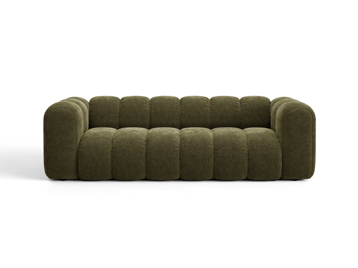 Micadoni Lupine 3er Sofa in leichtem Beige mit Bettfunktion, Stauraum im Bettkasten und schwarzen Kunststoffbeinen, Stoffbezug Eden 2 Pearl