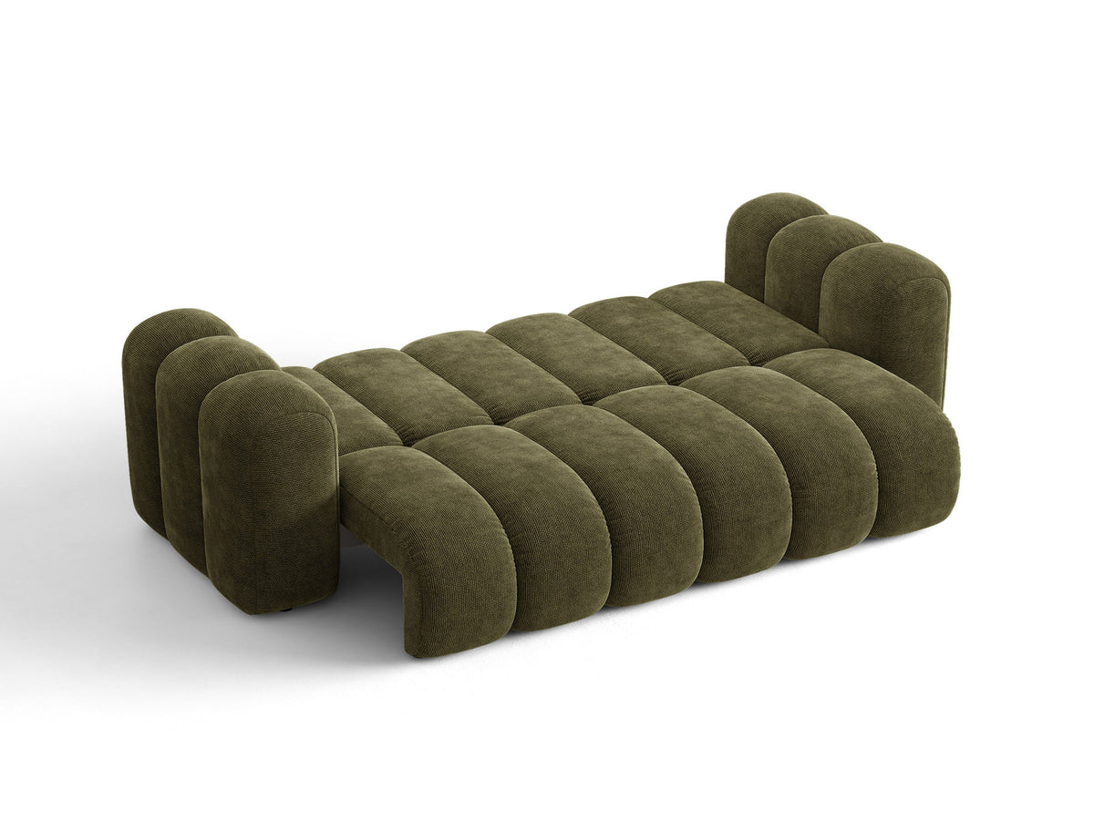 Micadoni Lupine 3er Sofa in leichtem Beige mit Bettfunktion, Stauraum im Bettkasten und schwarzen Kunststoffbeinen, Stoffbezug Eden 2 Pearl