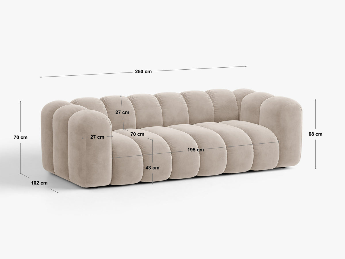 Micadoni Lupine 3er Sofa in leichtem Beige mit Bettfunktion, Stauraum im Bettkasten und schwarzen Kunststoffbeinen, Stoffbezug Eden 2 Pearl