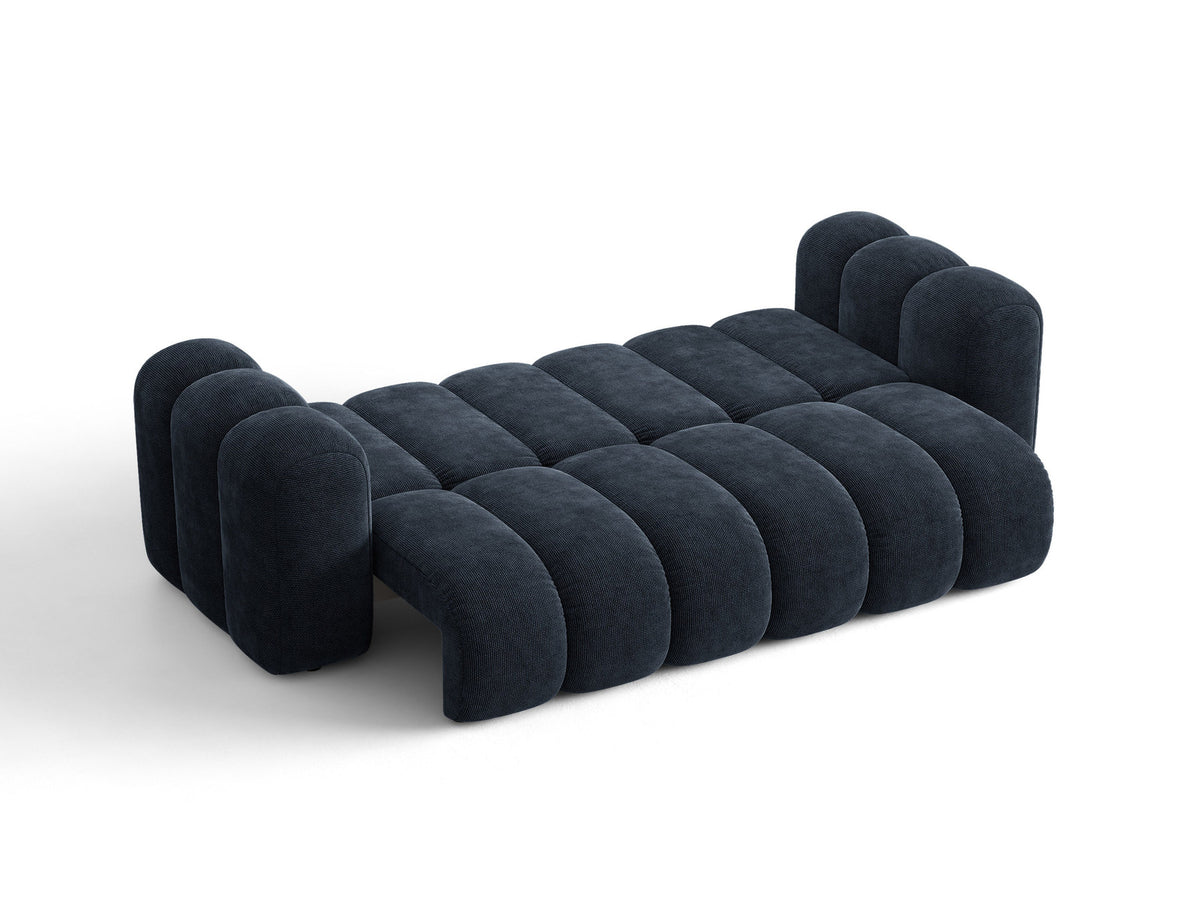 Micadoni Lupine 3er Sofa in leichtem Beige mit Bettfunktion, Stauraum im Bettkasten und schwarzen Kunststoffbeinen, Stoffbezug Eden 2 Pearl
