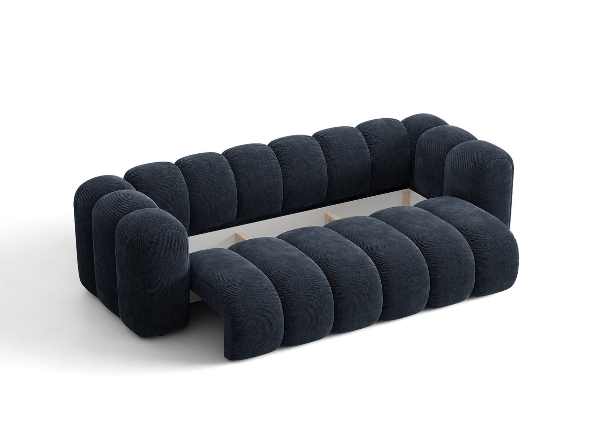 Micadoni Lupine 3er Sofa in leichtem Beige mit Bettfunktion, Stauraum im Bettkasten und schwarzen Kunststoffbeinen, Stoffbezug Eden 2 Pearl