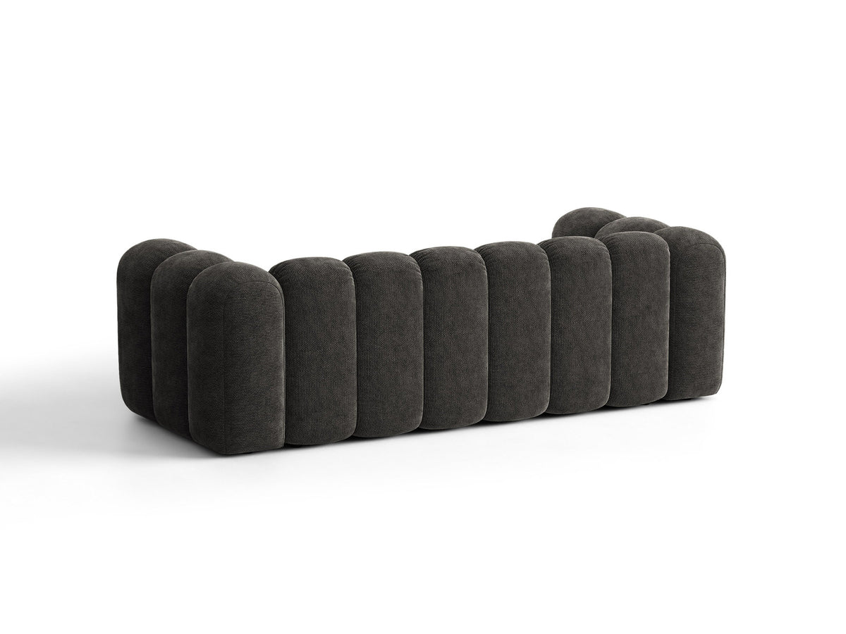 Micadoni Lupine 3er Sofa in leichtem Beige mit Bettfunktion, Stauraum im Bettkasten und schwarzen Kunststoffbeinen, Stoffbezug Eden 2 Pearl