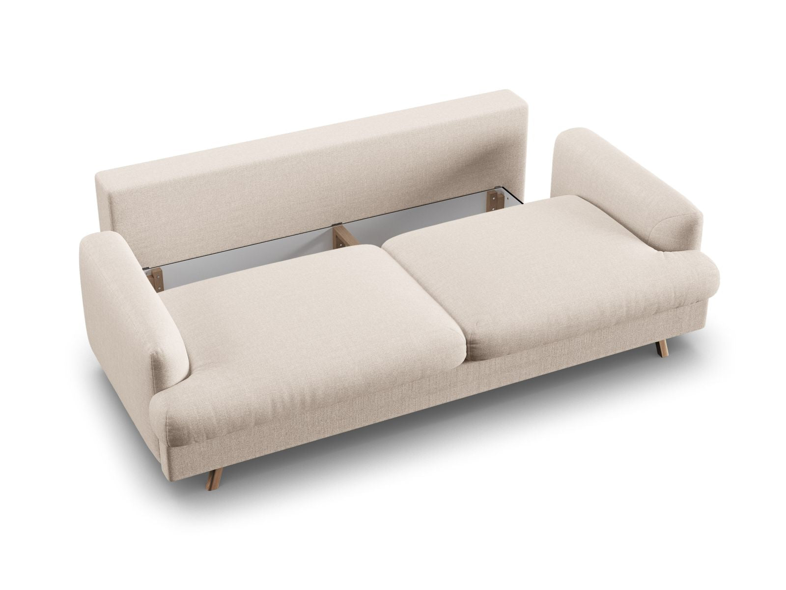 Beige 3-Sitzer Sofa Naomi von Micadoni, stilvolles Bettsofa mit praktischer Schlaffunktion und integriertem Stauraum für optimalen Komfort.