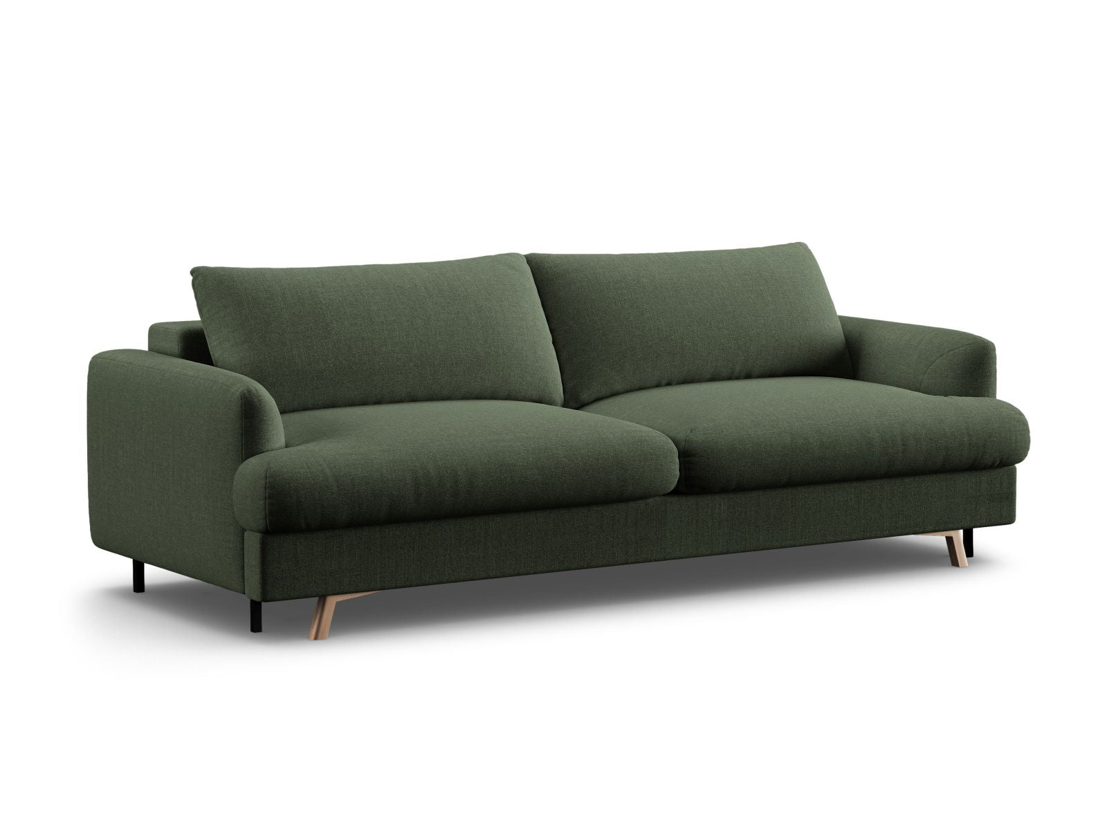 Elegantes 3-Sitzer Sofa Naomi in Moss Green mit praktischer Schlaffunktion und Stauraum, ideal für stilvolle Wohnräume.
