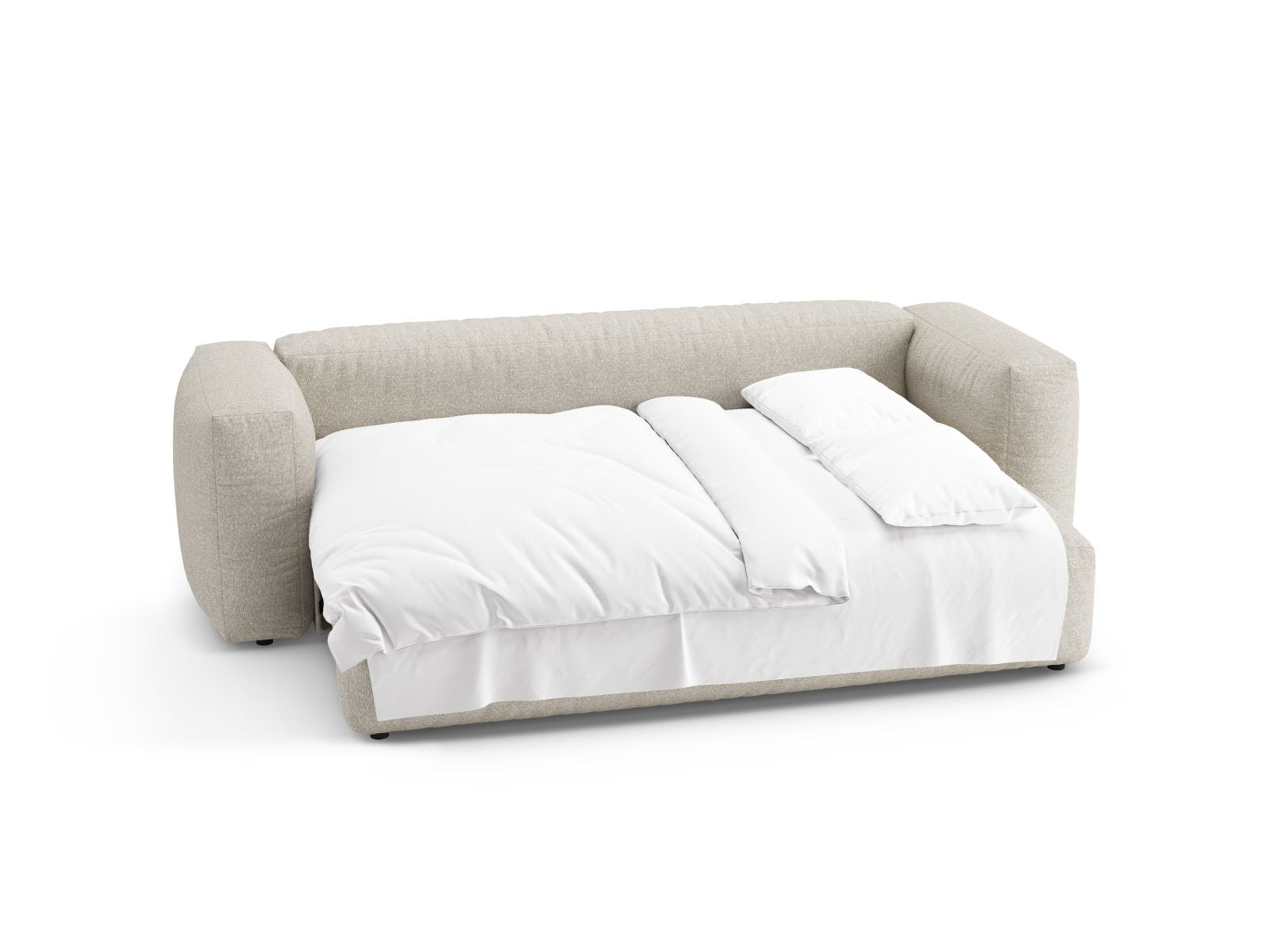Beige 3-Sitzer Sofa Martina von Micadoni, stilvolles Bettsofa mit praktischer Schlaffunktion für entspannte Abende und Übernachtungsgäste.