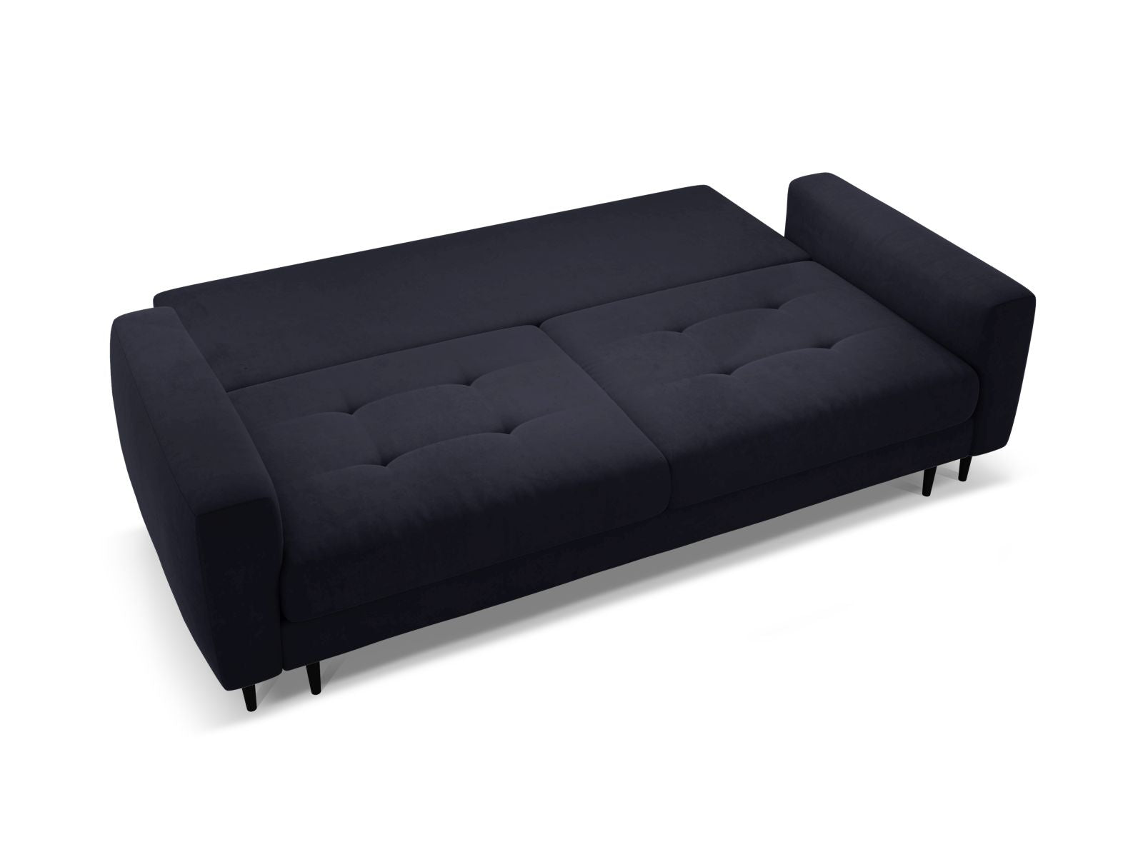 Elegantes 3-Sitzer Sofa Bemy in Royalblau, ideal für Wohnräume, bietet Schlafgelegenheit und praktischen Stauraum für zusätzlichen Komfort.