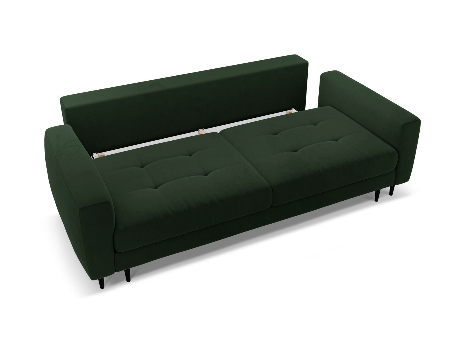 Elegantes 3-Sitzer Sofa Bemy in sattem Grün, ideal für Wohnräume, bietet Schlafgelegenheit und praktischen Stauraum.