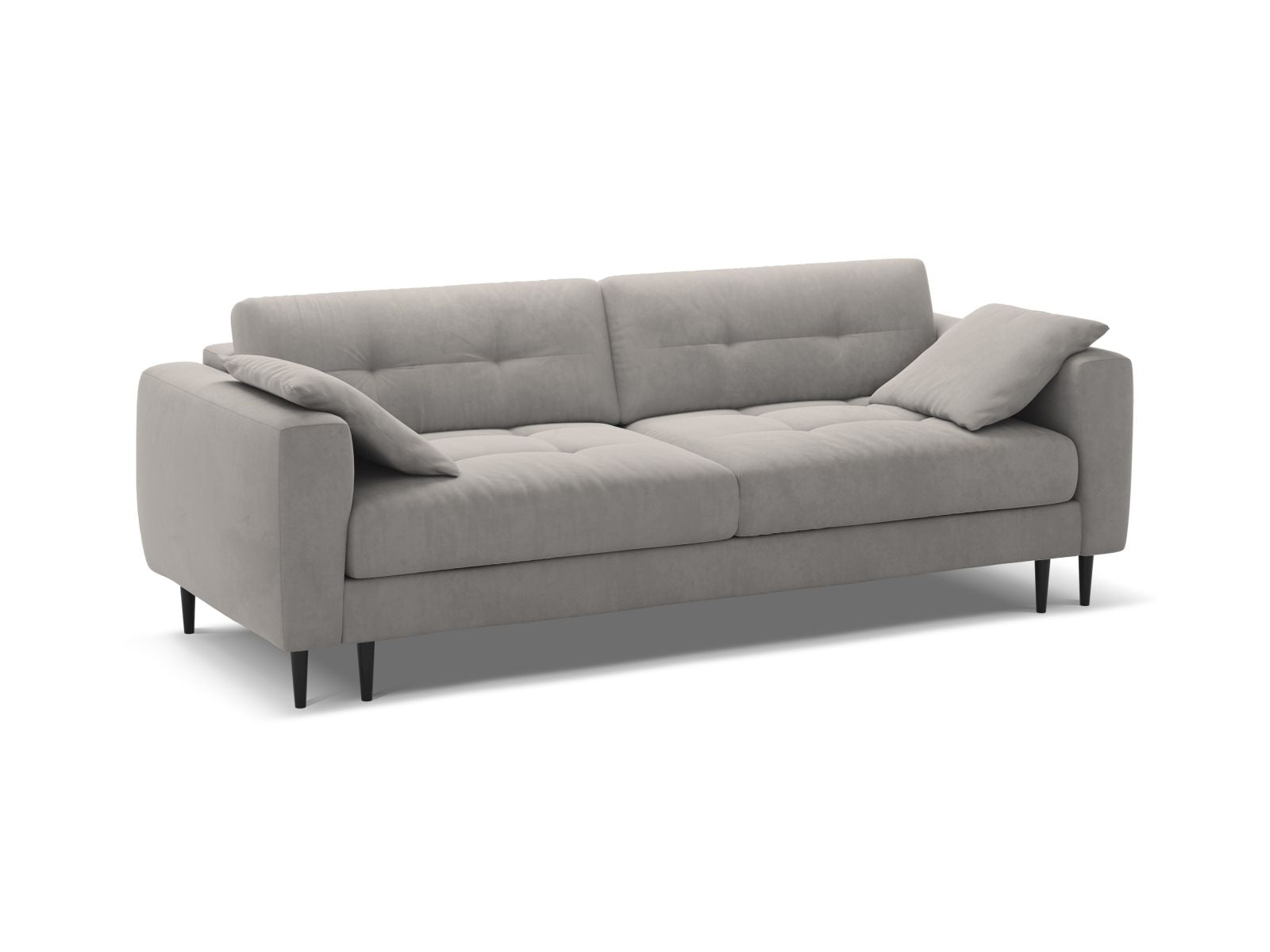 Stylisches 3-Sitzer Sofa Bemy in Grau mit praktischer Schlaffunktion und integriertem Stauraum, ideal für jedes Wohnzimmer.