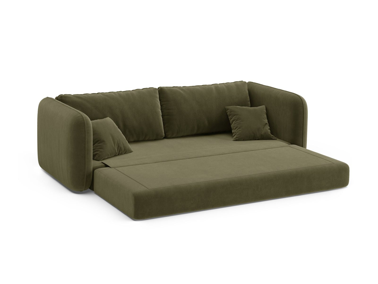 Stylisches 3-Sitzer Schlafsofa Dormi in elegantem Grün, ideal für Wohnräume und Übernachtungsgäste, von Micadoni.