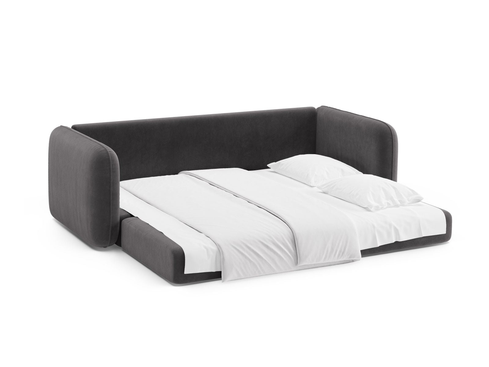 Stylisches 3-Sitzer Bettsofa Dormi in Dunkelgrau, perfekt für gemütliche Abende und als praktische Schlaflösung für Gäste.